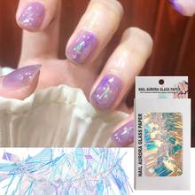 1 Case Holo Glass Nail Paper Sticker Gradient Aurora Transfer Foils Shinning Mirror Wraps Nail Art Decoration 3D Designs Glass 2024 - buy cheap