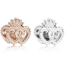 Authentic 925 Sterling Silver Bead Interlocked Crown Hearts Charm Fit Fashion Women Pandora Bracelet Bangle Gift DIY Jewelry 2024 - buy cheap