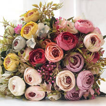 Chá de seda do vintage europeu rosa flores artificiais bouquet alta qualidade casamento casa retro falso festa de flores decoração diy 2024 - compre barato