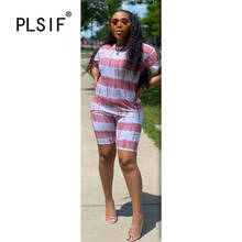 african women's casual striped suit o neck short sleeve summer casual 2 piece set leisure shorts sports set 2024 - buy cheap