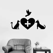 Decalque de parede veterinária com animais, tabuleiro de vinil com janela, adesivo de animais de estimação, gato, cachorro, pássaro, amor, coração, arte, decoração m076 2024 - compre barato