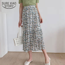 2021 Korean Style High-Waisted A- Line halfbody  Floral Chiffon Skirts Women Elastic Chiffon Pleated Long Skirts Jupe Femme 9192 2024 - buy cheap