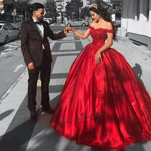 Африканское изумительное красное свадебное платье, бальное платье, кружевное вышитое бисером свадебное платье размера плюс, летние свадебные платья 2020 abiti da sposa 2024 - купить недорого