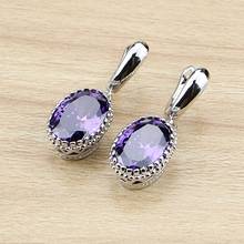 Oval Purple Zircon Stones Dangle Earrings Silver Color  Jewelry Drop Earring For Women Free Gifts Box 2024 - buy cheap