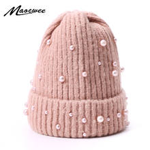 Winter Hats For Girls Women Knitted Thick Warm Rabbit Beanie Pearl Solid Color Cap Female Headgear Outdoor Soft Skullies Beanies 2024 - buy cheap