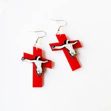 Ziccowong brinco acrílico de cruz vermelha jesus recém-chegado, para mulheres meninas estiloso horrível dangle brinco jóias de festa presente 2024 - compre barato