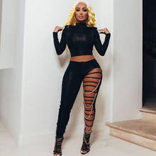 Sexy Black Two Piece Set Women Festival Clothing Sets Crop Top Hollow Out Chain Pants Suit Christmas Club Outfits Matching Sets 2024 - buy cheap