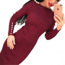 Buttons Knitted Midi Dress 4 Colors Women Bodycon Dress Female Sexy Solid Long Sleeve Elegant Package Hip Bodycon Dresses GV420 2024 - buy cheap