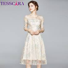 TESSCARA Women Summer Luxury Embroidery Mesh Dress Festa High Quality Elegant Wedding Party Robe Femme Vintage Designer Vestidos 2024 - buy cheap