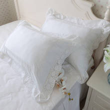 Capa de travesseiro branca com babados, 2 peças, capa de travesseiro com babados e rendas, roupa de cama macia, decoração artesanal, para casa, tecido 2024 - compre barato