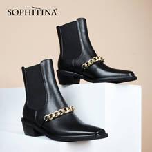 SOPHITINA Women Boots Casual Metal Chain Chelsea Premium Leather Slip-On Ankle Boots Square Toe Low Heel Elegant Lady Shoes C894 2024 - buy cheap