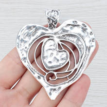 2 colgantes de plata tibetana con forma de corazón martillado abierto, Accesorio para hacer joyas, 73x62mm 2024 - compra barato
