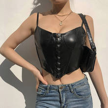 Women's Corset Sexy Low-cut Bustier Sling PU Crop Top Rock Style Camisole Club Party Outfits Casual Streetwear 2024 - buy cheap