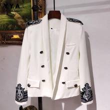 Chaqueta blanca de moda para hombre, Blazer informal con bordado de doble botonadura, traje de padrino de boda, Otoño, novedad 2024 - compra barato