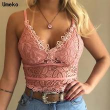 Umeko-Camiseta con tirantes de encaje para mujer, ropa interior de fiesta en Club nocturno, chaleco Sexy, Crop Tops con correa, Top Rosa 2020 2024 - compra barato