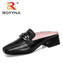 Royyna 2020 novos designers populares sapatos lisos moda mules feminino dedo do pé quadrado deslizamento em sandalias mulher chinelo sandálias de verão confortável 2024 - compre barato