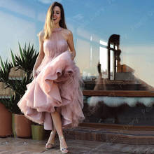 Vestido de baile linha a rosa 2021 roupões sem mangas ilusão tule babado comprimento chá vestidos de celebridade vestido personalizado 2024 - compre barato