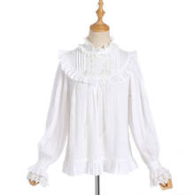 2019 blusa branca feminina babados algodão blusa manga longa lolita topo 2024 - compre barato
