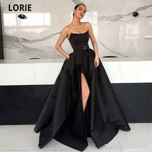 LORIE-Vestidos de Noche negros, simples, formales, baratos, para baile de graduación con abertura alta, para fiesta de cóctel, vestido de celebridad con cinturón de talla grande 2024 - compra barato