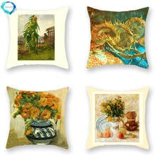 Sunflower Printed Polyester Cushion Cover Flower Painting Square Sofa Decorative Throw Pillowcase Home Decoration 45x45cm 2024 - buy cheap