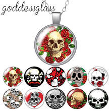 Rose Skull Punk style Round Glass glass cabochon silver plated/Crystal pendant necklace jewelry for Gift 2024 - buy cheap