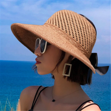 Chapéus de sol de verão femininos, aba grande, clássico, laço, moda dobrável, chapéu de palha, casual, ao ar livre, chapéu de praia para mulheres, chapéu protegido uv 2024 - compre barato