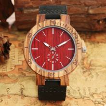 Reloj de madera roja para hombre, cronógrafo de cuarzo, con indicador de segundos, luminoso, de cuero negro, sencillo 2024 - compra barato