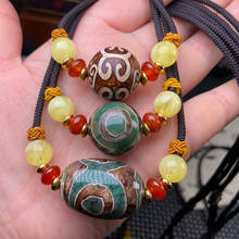 Colgante de ágata Dzi tibetana Natural antigua para mujer, collar de Gargantilla de piedra turquesas reales de tres ojos rojos Agat, curación 2024 - compra barato