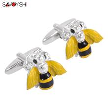 Savoyshi abotoaduras de abelha 3d, botões de camisa masculinas, abotoaduras com esmalte e insetos, joia de presente, gravura grátis 2024 - compre barato