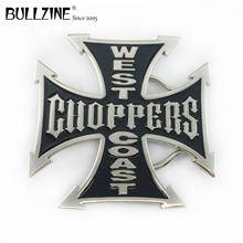 The Bullzine Chopper-hebilla de Cinturón con forma de cruz, FP-02144 de Acabado plateado y esmalte negro, 4cm de ancho, se coloca en el cinturón 2024 - compra barato