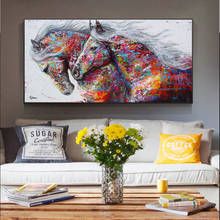 Pintura abstrata de dois cavalos correndo, tela de pintura, pôsteres e impressões, arte de parede de animal, imagens para decoração de sala de estar, sem moldura 2024 - compre barato