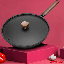 Ferro fundido wok antiaderente panelas indução compatível cozinha frito ovo bife frigidle pan faia lidar com tampa panelas 2024 - compre barato