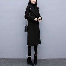 Новое популярное коричневое шерстяное пальто, Женское пальто средней длины в Корейском стиле, модное прямое шерстяное пальто в Корейском стиле с воротником-костюмом на осень и зиму Q350 2024 - купить недорого