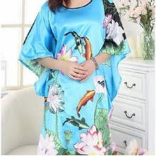 New Arrival Light Blue Female Silk Rayon Nightwear Summer Lounge Robe Dress Home Wear Kimono Bath Gown Flower One Size 2024 - buy cheap