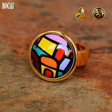 Village series high-temperature fired medium round cloisonne ring for woman enamel color jewelry woman ring high quality gift 2024 - buy cheap