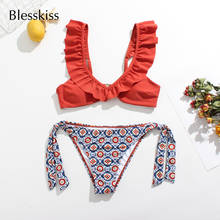 Blesskiss-Bikini acolchado con volantes para mujer, traje de baño Sexy brasileño, color rojo, 2021 2024 - compra barato