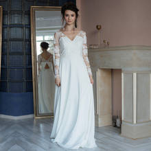 Long Sleeve A Line Wedding Dresses Appliques V Neck Bridal Gown Chiffon Wedding Gowns Floor Length Backless Vestido de Noiva 2024 - buy cheap