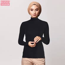 Turquia tamanho usar roupas muçulmanas de malha feminina topos turkiye topo mujer abaya marrocos árabe womens topos vetement femme musulmane 2024 - compre barato