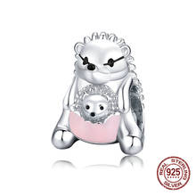 auffik fashion100% 925 sterling silver mother hedgehog charm beads fit Pandora bracelet charm making girl birthday gift DIY 2024 - buy cheap