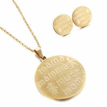 Fashion Multilingual Mom & Girl & Boy Round  40mm Pendant Necklace & Earrings Gold Color Stainless Steel Jewelry Set 2020 2024 - buy cheap