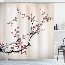 Nature Shower Curtain Cherry Branches Flowers Buds and Birds Style Artwork with Painting Effect Bathroom Decor Set 2024 - buy cheap