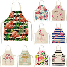 1Pcs Flamingo Leaf Pattern Cotton Linen Chef Aprons Home Cooking Baking Coffee Shop Cleaning Aprons Kitchen Accessories 53*65cm 2024 - buy cheap