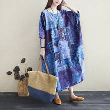 2021 Plus Size 4XL 5XL 6XL 7XL Cotton Maxi Dresses For Women Oversize Printed Batwing Short Sleeve Long Dress Female Linen Dress 2024 - buy cheap