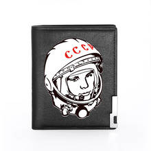 Carteira masculina de couro estampada cccp brinquedo fino, carteira para homens com espaço para cartões de crédito
