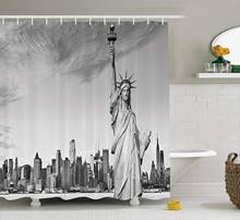 Decorações preto e branco cortina de chuveiro estátua da liberdade nova iorque monumento americano tecido decoração do banheiro 2024 - compre barato