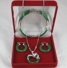 Moda conjunto de jóias aaa verde jade pingente colar + pulseira + brinco conjunto 2024 - compre barato