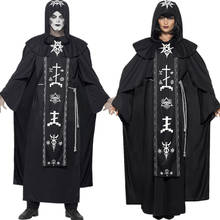 Halloween Cosplay Costume Adult Men Women Medieval Magician Robe  Black Hooded Horror Death Devil Witch Costume 2024 - buy cheap