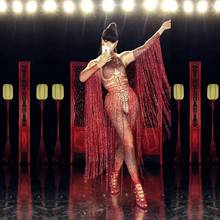 Glisten Crystal Red Jumpsuit Sexy Long Tassel Rhinestone Dress Women Outfit Nightclub Singer Costume Stage Dance DS Clothing 2024 - buy cheap