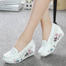 New Women's Genuine Leather Platform Shoes Wedges White Lady Casual Shoes Swing Mother Shoes Size 40 Platform Heels Breathable 2024 - buy cheap