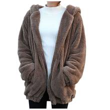 Sudaderas con capucha para mujer, chaqueta con cremallera para chica, suéter holgado y esponjoso con orejas de oso, abrigo cálido 2024 - compra barato